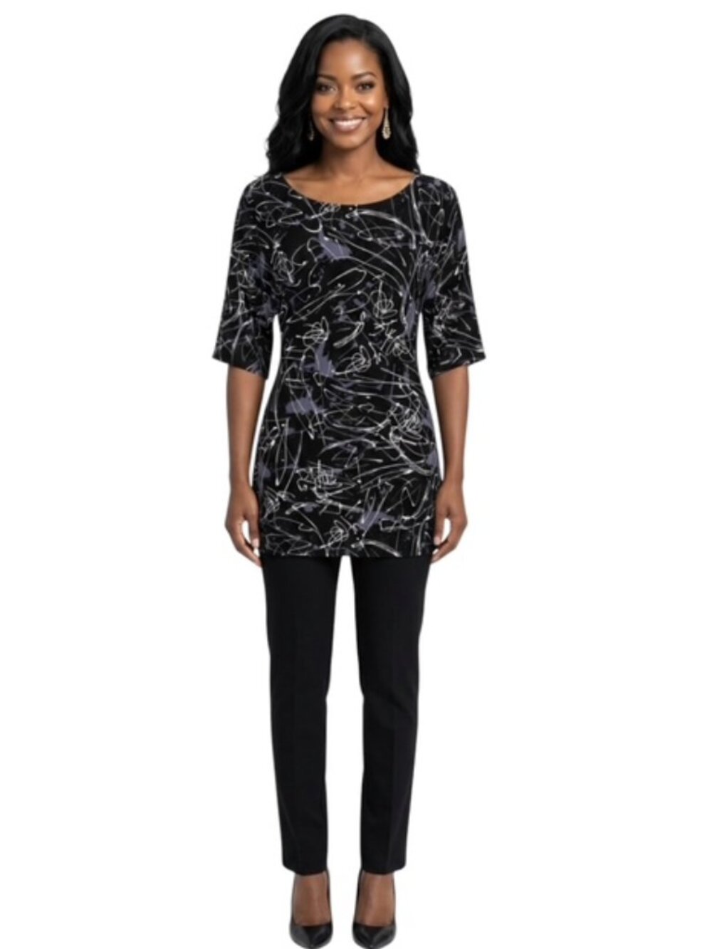Norma Kamali Small Obie Black Splattered Paint Tunic Dress